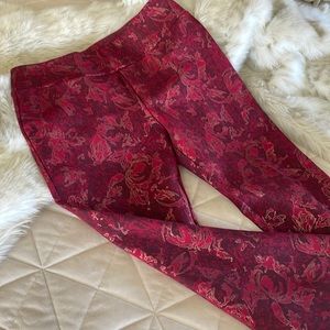 Soft Surroundings Straight leg Red/Plum brocade Stretch Pants - Size Small 6-8